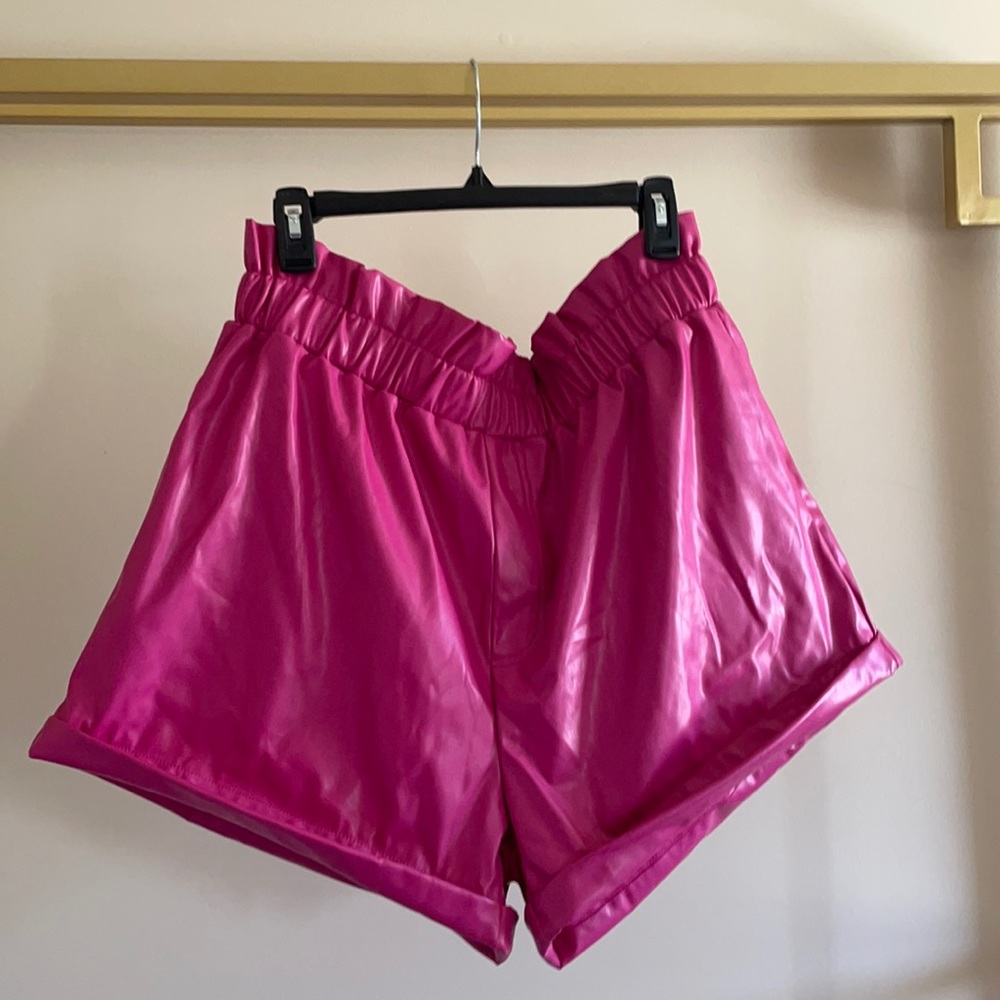 Fuchsia Faux Leather Shorts - Plus Size - 2x